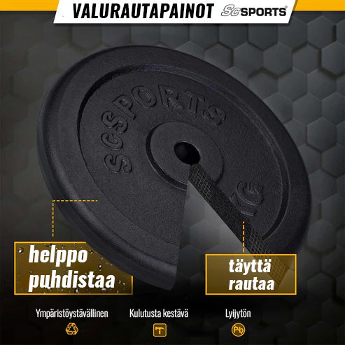 Säädettävä valurautakäsipainosarja 70 kg, 30/31 mm
