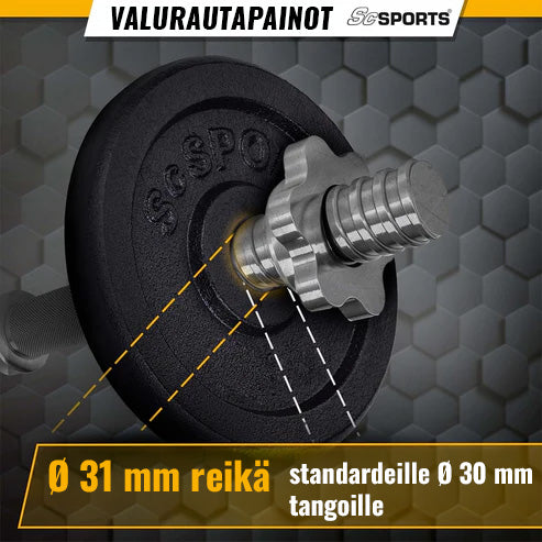 Valurautainen levypainosetti 30/31 mm, 15–60 kg