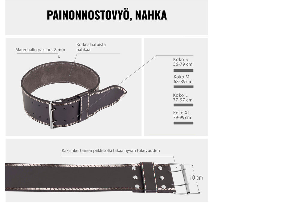 Nahkainen voimanostovyö S 10 x 56–79 cm