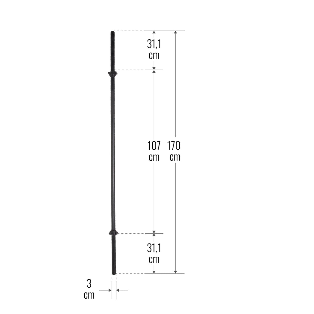 Suora levytanko 170 cm kierrelukoilla, 30 mm