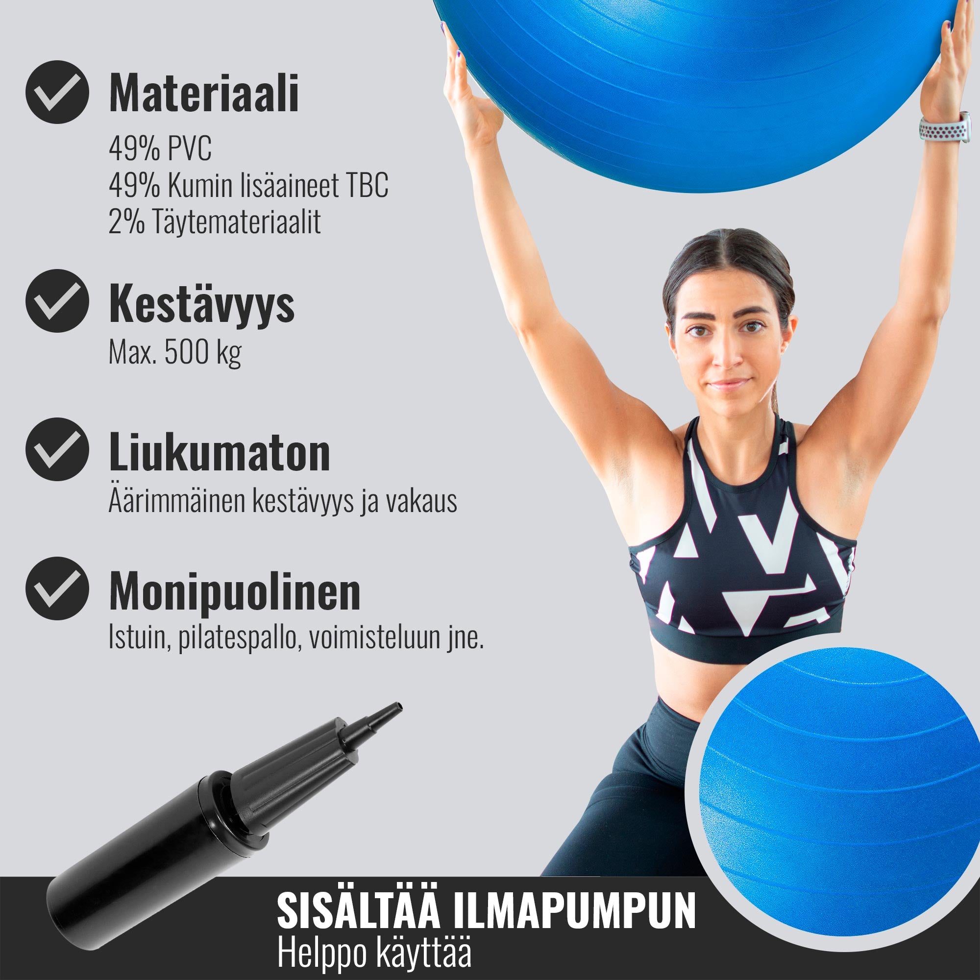 Jumppapallo 55 cm pumpulla