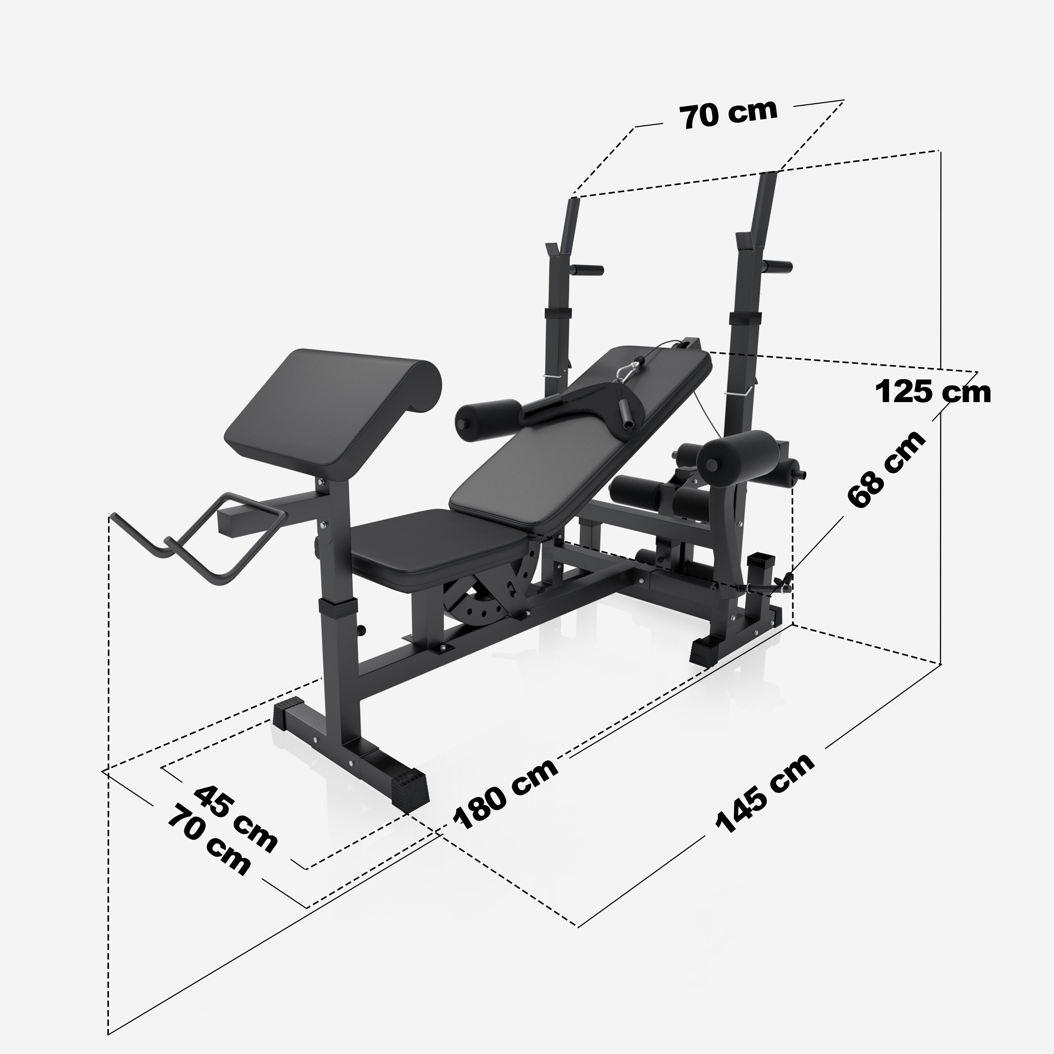 Säädettävä painonnostopenkki + 100 kg levytankosarja, Black Edition