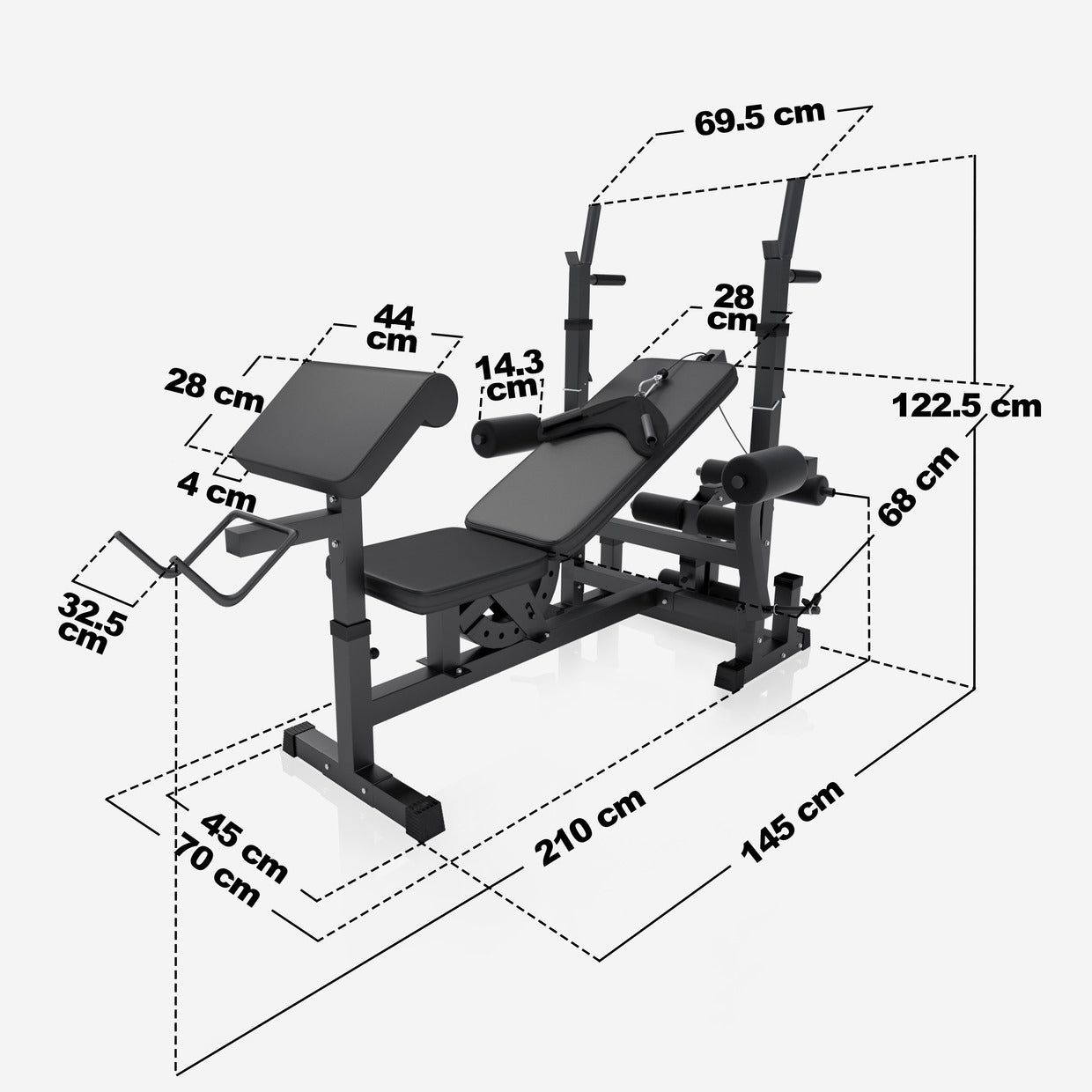Säädettävä monitoimipenkki max 280 kg, Black Edition