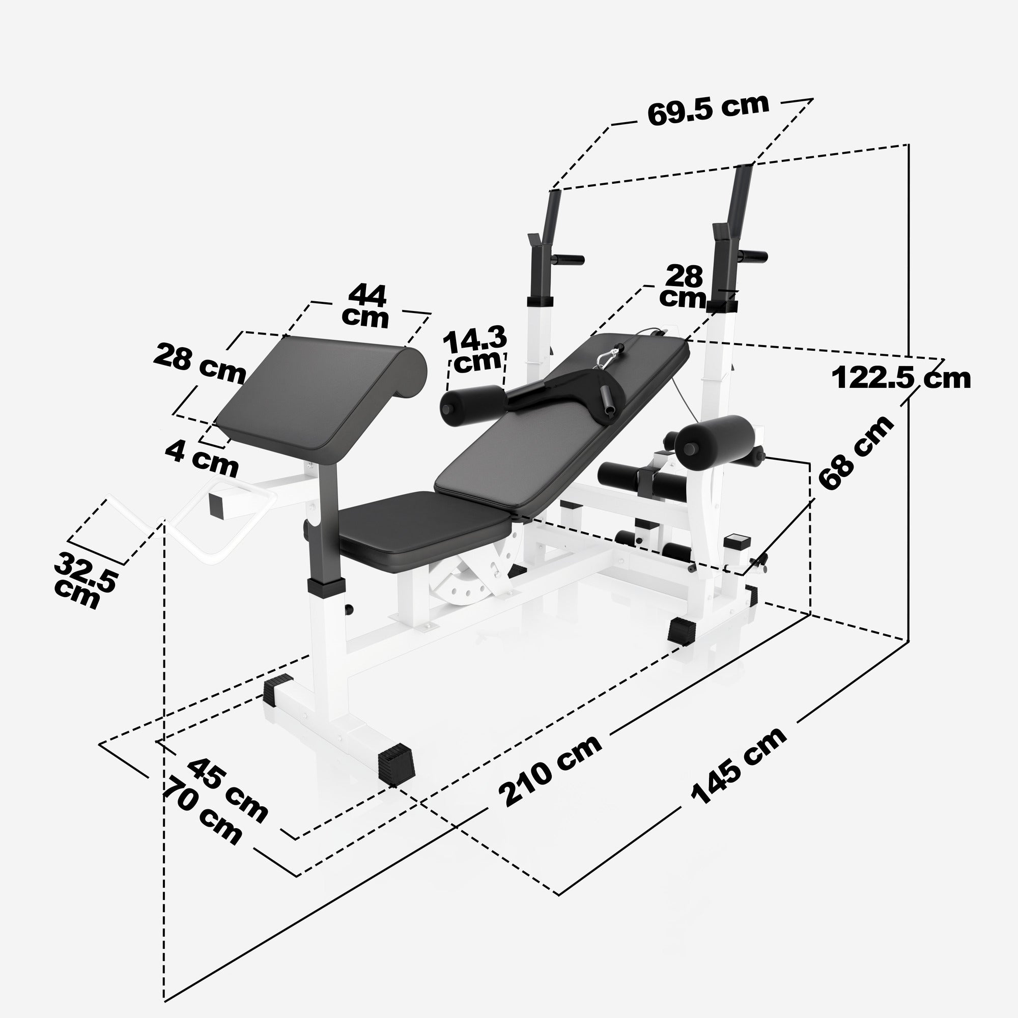 Säädettävä painonnostopenkki + levytankosarja 108 kg