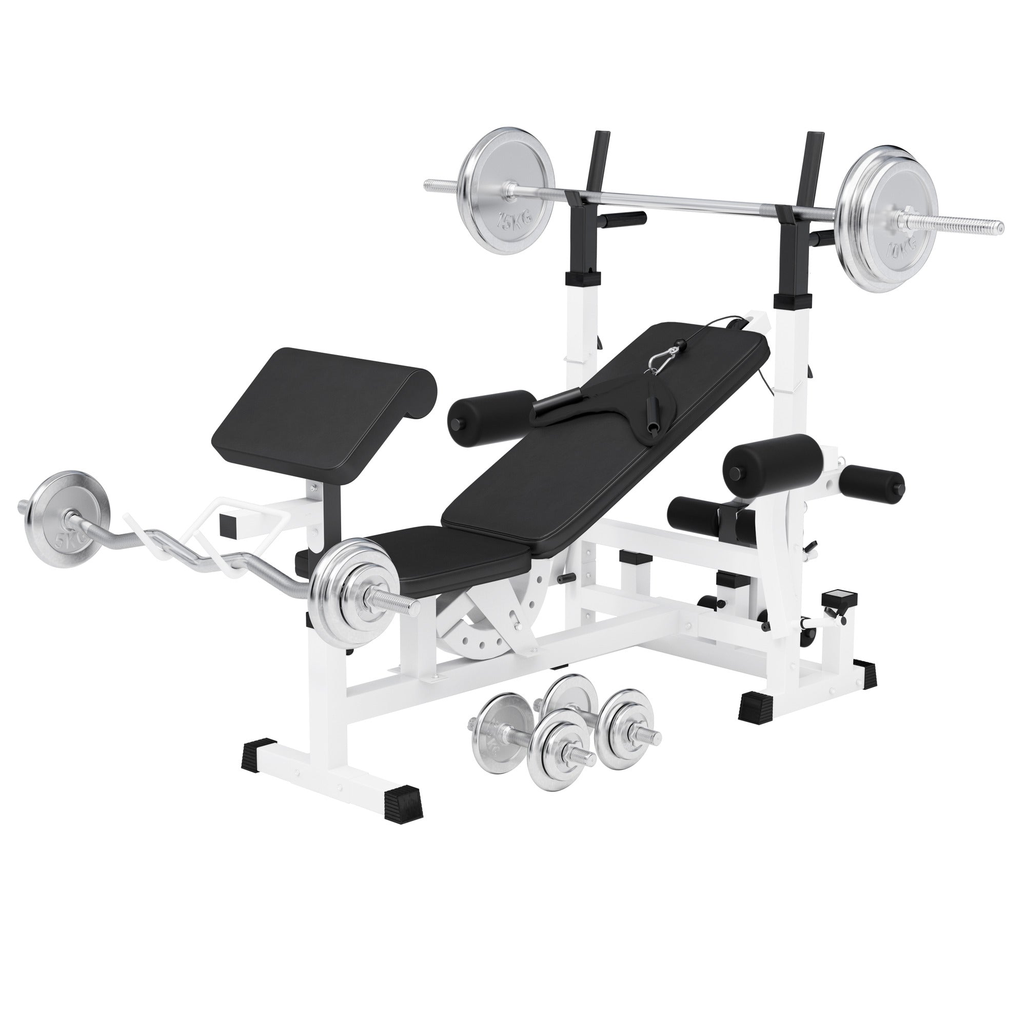Monipuolinen painonnostopenkki + levytankosarja 108 kg