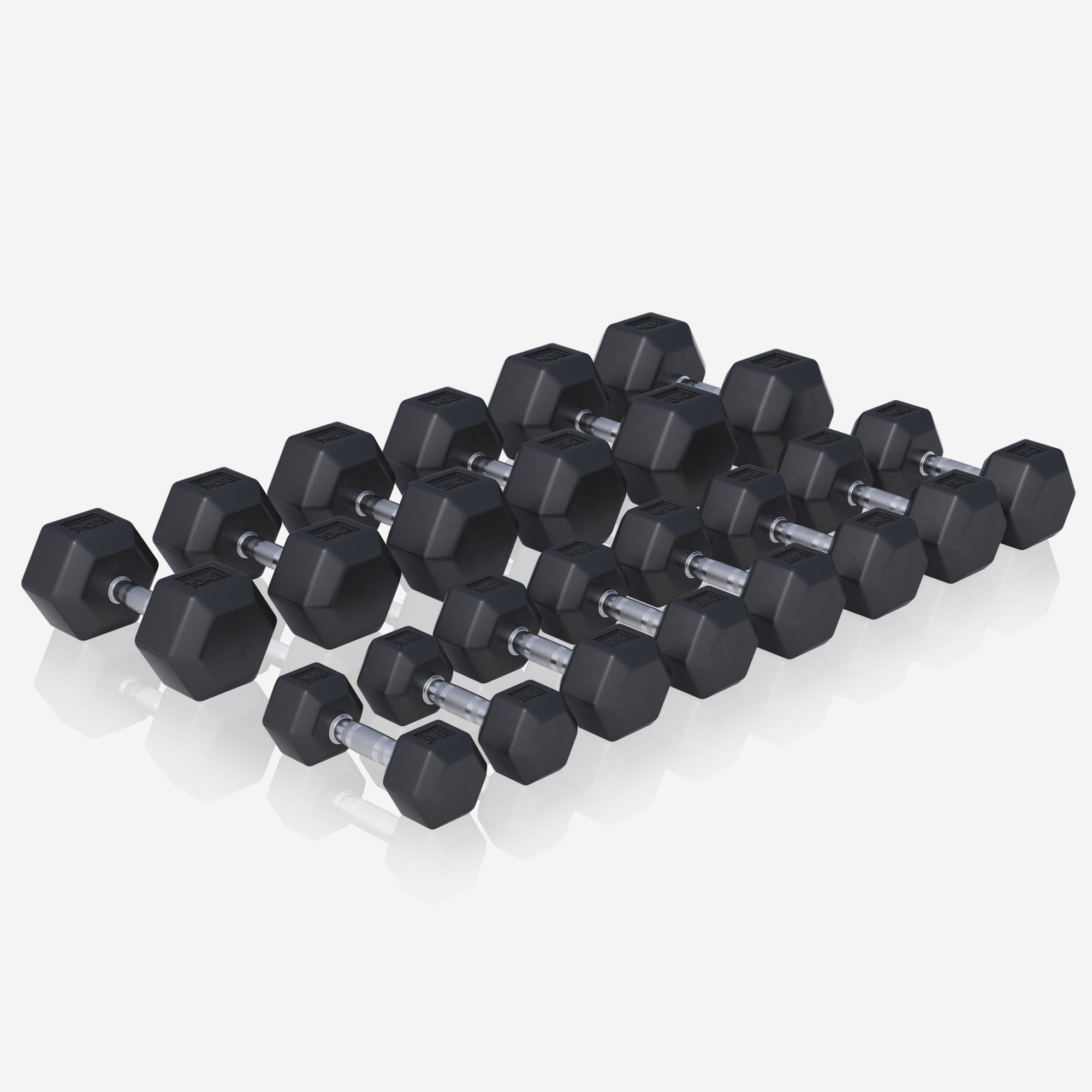 Hexagon-käsipainosetti 237 kg telineellä