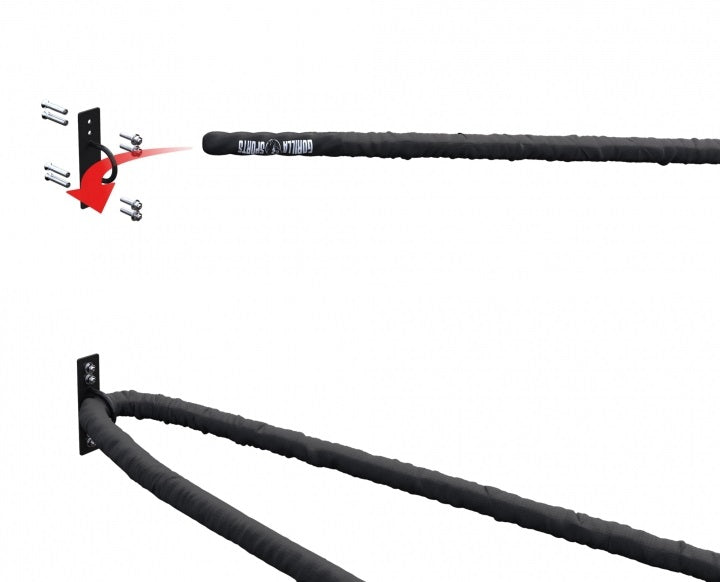 Voimaköysi 3,8 cm x 9 m, musta, seinäkiinnikkeellä