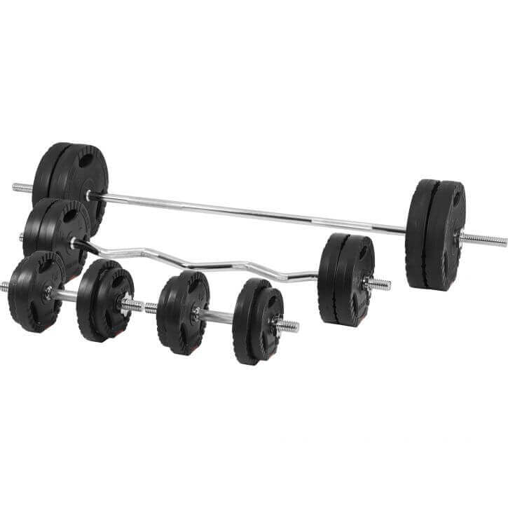 Säädettävä painonnostopenkki + 100 kg Tri Grip setti, musta