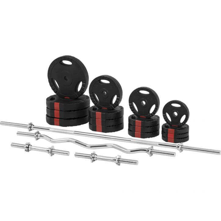 Säädettävä painonnostopenkki + 100 kg Tri Grip setti, musta