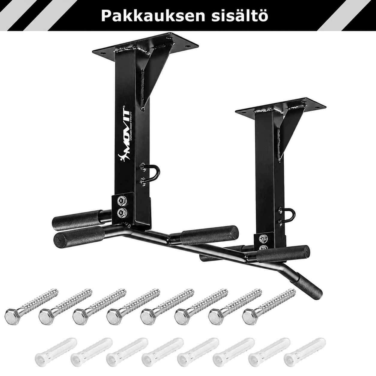 Leuanvetotanko kattoon 350 kg, moniotemalli – musta/valkoinen