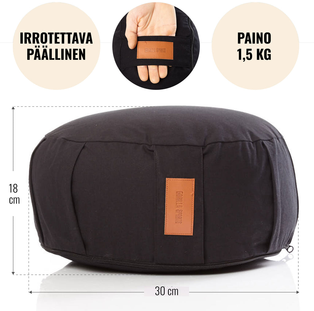Puuvillainen joogatyyny 34 x 18 cm, Musta